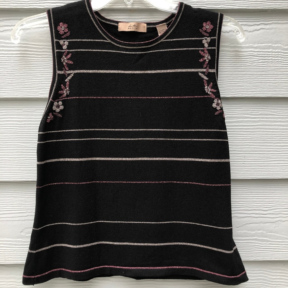 i.e. Petite Medium Black Stripe Sleeveless Sweater